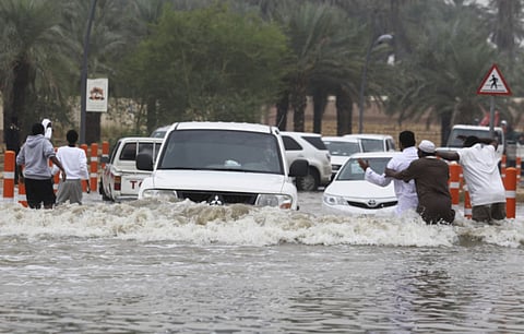 A car drives through a flooded street after heavy rains in Riyadh. No Floods and Sustainable Nitrogen Management were sub-indicators of the Forest soils and site, in which the Kingdom ranked 17th and 19th globally, respectively.