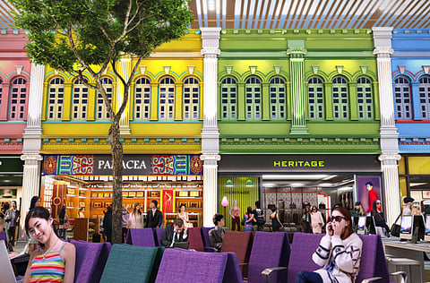 Airports are no longer soulless mega hubs. Lounges and the intricate features provided in them can make for quite a pleasant experience. Pictured here is an artist's impression of the cultural shop fronts in the departure transit lounge at Changi Airport's Terminal 4.