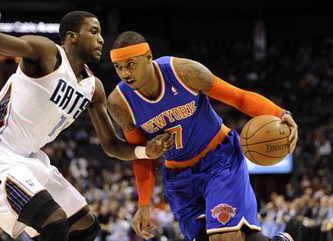 New York Knicks forward Carmelo Anthony tries get past
Charlotte Bobcats forward Michael Kidd-Gilchrist.