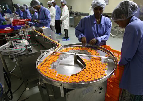File photo: Workers at the Bharat Biotech facility in Hyderabad.