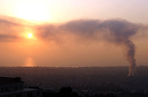Smoke seen from Mount Lebanon rises from the site of a car bomb explosion in southern Beirut, Lebanon, August 15, 2013. Accusations of Qatar financing terrorism are very serious, say British MP Ian Paisley, Jr.