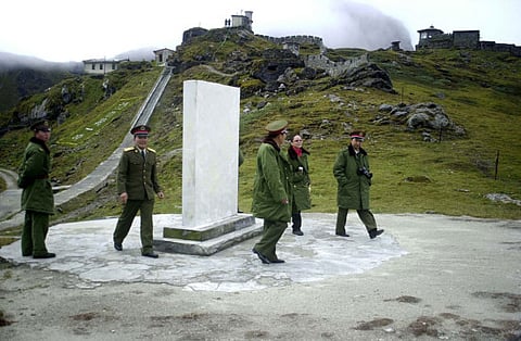Chinese soldiers are pictured at the Nathu La Pass area at the India-China border in the north-eastern Indian state of Sikkim.