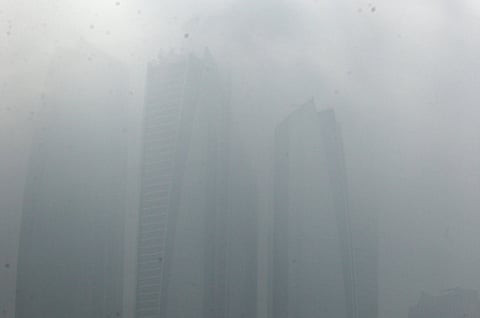 Thick fog enveloped in Abu Dhabi on Saturday morning, reducing visibility on roads and traffic.