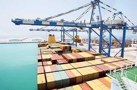 Container ships at the Khalifa Port in Taweela during the commencement of commercial
operations by Abu Dhabi Ports company.
