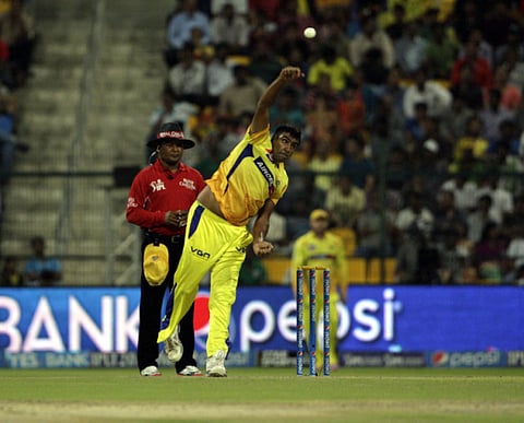 Ravichandran Ashwin, in action for Chennai Super Kings, during a IPL 2014 match at Shaikh Zayed Cricket Stadium, Abu Dhabi.