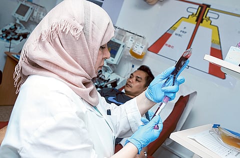 Blood being donated at the Dubai Blood Donation Centre