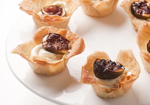 Fig and cheese filo squares