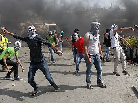 Palestinian students from Palestine Polytechnic University protest in the West Bank city of Hebron (File image)
