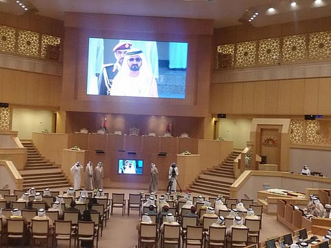 Shaikh Mohammad Bin Rashid arrives at the FNC dome on November 18, 2015.