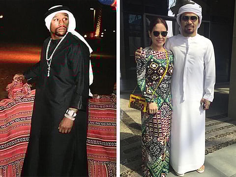 Floyd Mayweather takes on Manny Pacquiao in kandora style stakes during Dubai trip