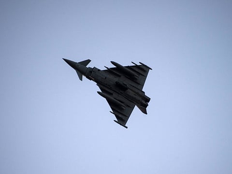 A Eurofighter Typhoon fighter jet.