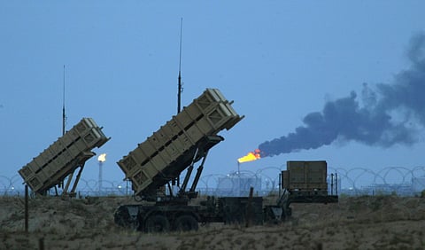 US manned Patriot missiles protect a nearby British and US air base close to oilfields in Kuwait on March 16, 2003.