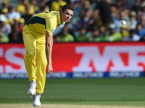 Australian bowler Josh Hazlewood bowls.