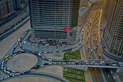 Traffic comes to a complete standstill during peak hours on Al Nahda Bridge in Sharjah.