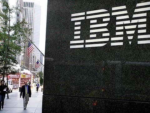 File photo: The IBM Corp logo at their New York headquarters.