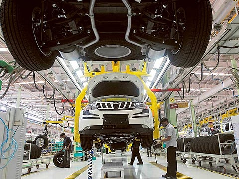 Mahindra & Mahindra’s vehicle assembly line near the western Indian city of Pune, India. India's biggest SUV maker, recorded no sales in the domestic market last month.