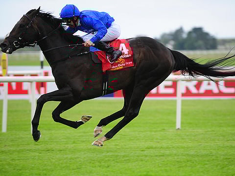 Jack Hobbs and William Buick on their way to an emphatic win at the 2019 Dubai Duty Free Irish Derby.