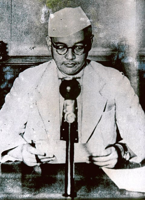 A portrait of Subhas Chandra Bose that is on display at the Netaji Research Bureau in Calcutta