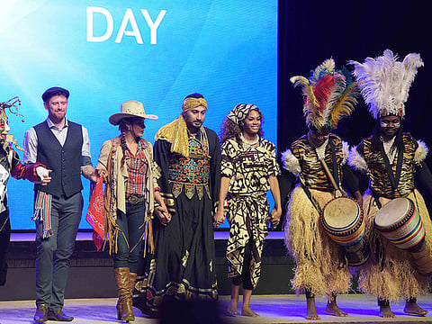 File: Artistes from various countries perform dances depicting their culture during the Etihad Tolerance Day event at Zayed University in Abu Dhabi