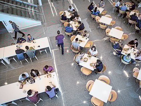 File image from Apple's campus... Staff have been given no firm date to make a return after the pandemic.