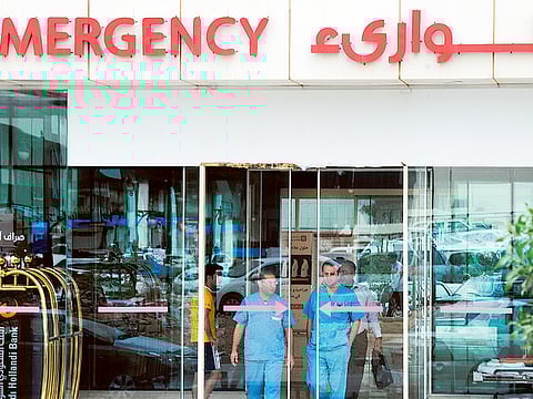 Medical workers leave a hospital’s emergency department  in the Saudi capital Riyadh. Saudi Arabia and WHO have joined hands to grant $24m in medical supplies to Yemen.