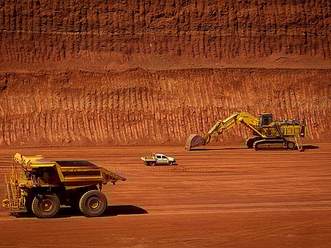 An open-face pit of the Rio Tinto West Angelas iron ore mine in Pilbara, northwest of Perth, Australia.