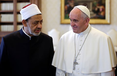 File picture: Pope Francis talks with Dr. Ahmed Al Tayeb (L), Egyptian Imam of Al Azhar Mosque, at the Vatican.