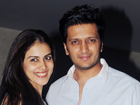 Bollywood actors Genelia D'Souza and her husband Riteish Deshmukh.