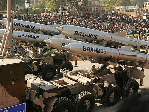 India's Brahmos supersonic cruise missiles, mounted on a truck, pass by during a full dress rehearsal for the Republic Day parade in New Delhi, India, January 23, 2006.