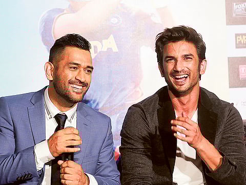 Mahendra Singh Dhoni and Sushant Singh Rajput during a promotion of Dhoni's biopic in 2016.