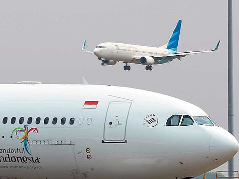 Two Garuda Indonesia aircraft at the Sukarno-Hatta airport in Tangerang, outskirts of Jakarta.