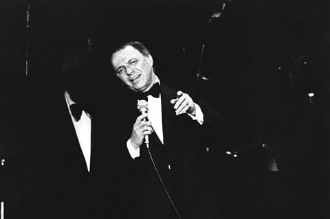 In this Jan. 26, 1974, file photo, Frank Sinatra performs at Caesars Palace in Las Vegas.