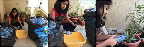 Recycling bottles and saving water