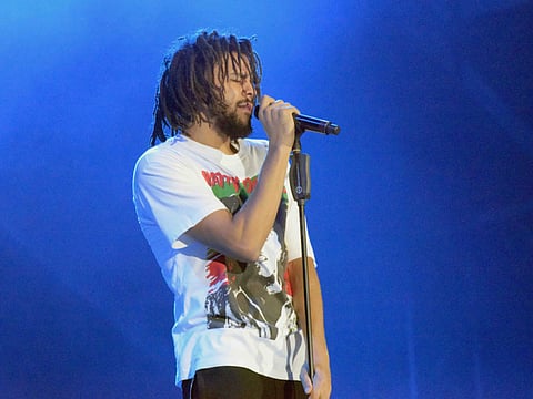 J Cole performing during the After Race Concert at Du Arena in Yas Island, Abu Dhabi.