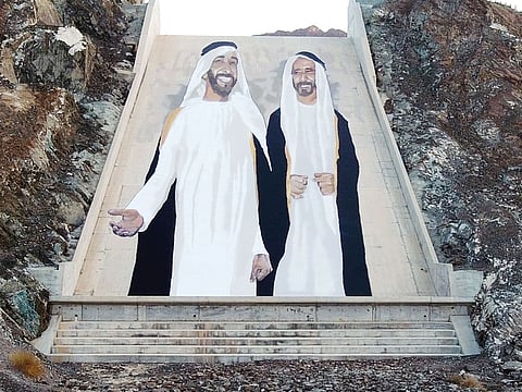 A mural of Sheikh Zayed and Sheikh Rashid