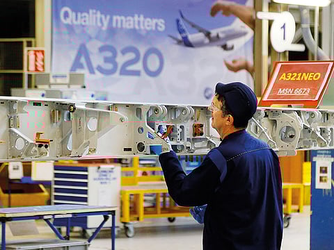 File picture of the A320/A330 wing assembly building at the Airbus Group NV assembly plant in Broughton, UK. Aircraft makers are setting off a fresh storm in the already raging tariff spats.
