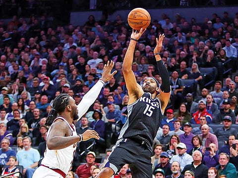 Picture for illustrative purposes only: Sacramento Kings guard Vince Carter (right) shoots the ball over Cleveland Cavaliers forward Jae Crowder.