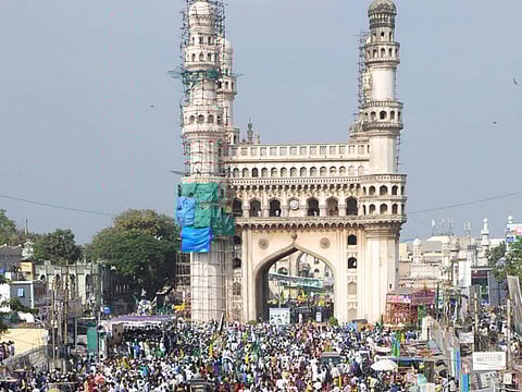 A view of the famous Charminar in Hyderabad. Chawhan, who started with painting signboards, said, “For the last 30 years I have painted Urdu signboards of many shops in the old city area of Hyderabad.”