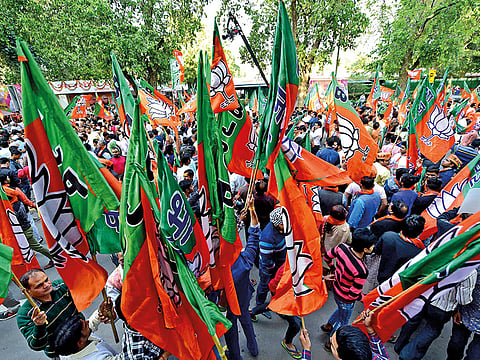 BJP supporters at the party main headquarters in New Delhi (File)