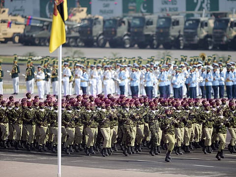 Pakistani troops from the Special Services Group (SSG) march during a Pakistan Day military parade in Islamabad on March 23, 2017.