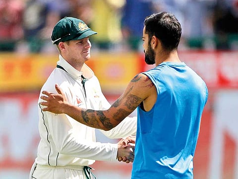 Australia’s Steve Smith (left) and Indian captain Virat Kohli have now mended fences after some bad blood during the 2017 Test series in India.
