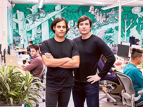 File photo: Vladimir Tenev and Baiju Prafulkumar Bhatt, founders of a start-up called Robinhood Markets Inc. at their headquarters in Palo Alto, California.