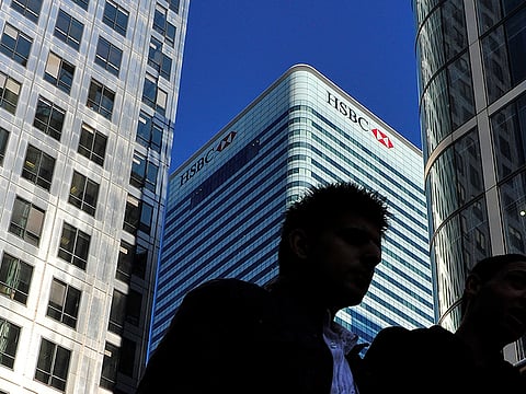 The HSBC headquarters building is seen in the Canary Wharf financial district in London