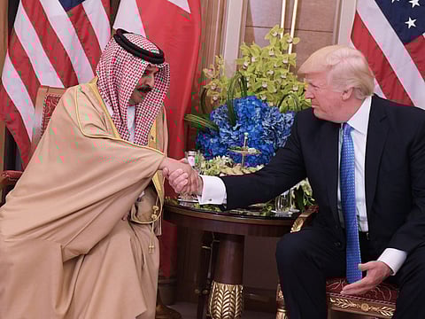 File picture shows US President Donald Trump and Bahrain's King Hamad during a bilateral meeting at a hotel in Riyadh.