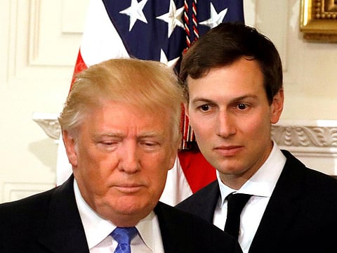 US President Donald Trump and his senior advisor Jared Kushner arrive for a meeting with manufacturing CEOs at the White House in Washington, DC, U.S. February 23, 2017.