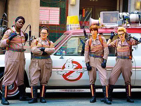 From left, Leslie Jones, Melissa McCarthy, Kristen Wiig and Kate McKinnon from the film, "Ghostbusters".