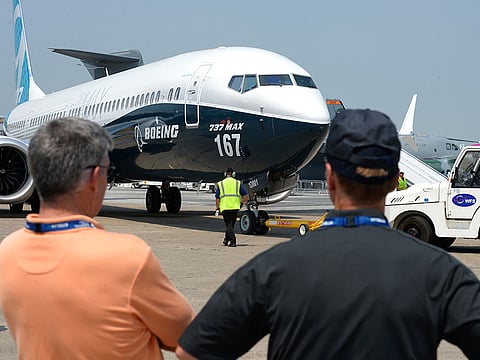 A Boeing 737 MAX 9 is moved on the tarmac prior to performing in a flying display at Le Bourget on June 21, 2017, during the International Paris Air Show.