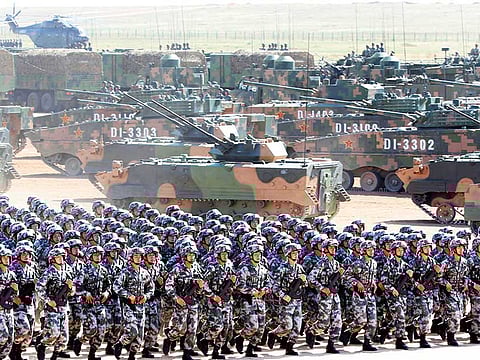 Soldiers of China’s People’s Liberation Army take part in a military parade to commemorate the 90th anniversary of the foundation of the army at the Zhurihe military training base in Inner Mongolia Autonomous Region, China. The US has accused China of employing border clashes with India to try to shift the status quo.