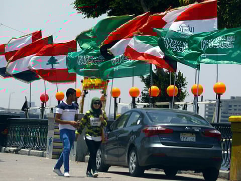 Flags of Arab states are seen along the Nile river (File image)