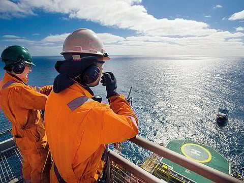 A Taqa offshore oil platform in Europe. The Abu Dhabi energy major is taking a major write-down on its oil-specific assets.